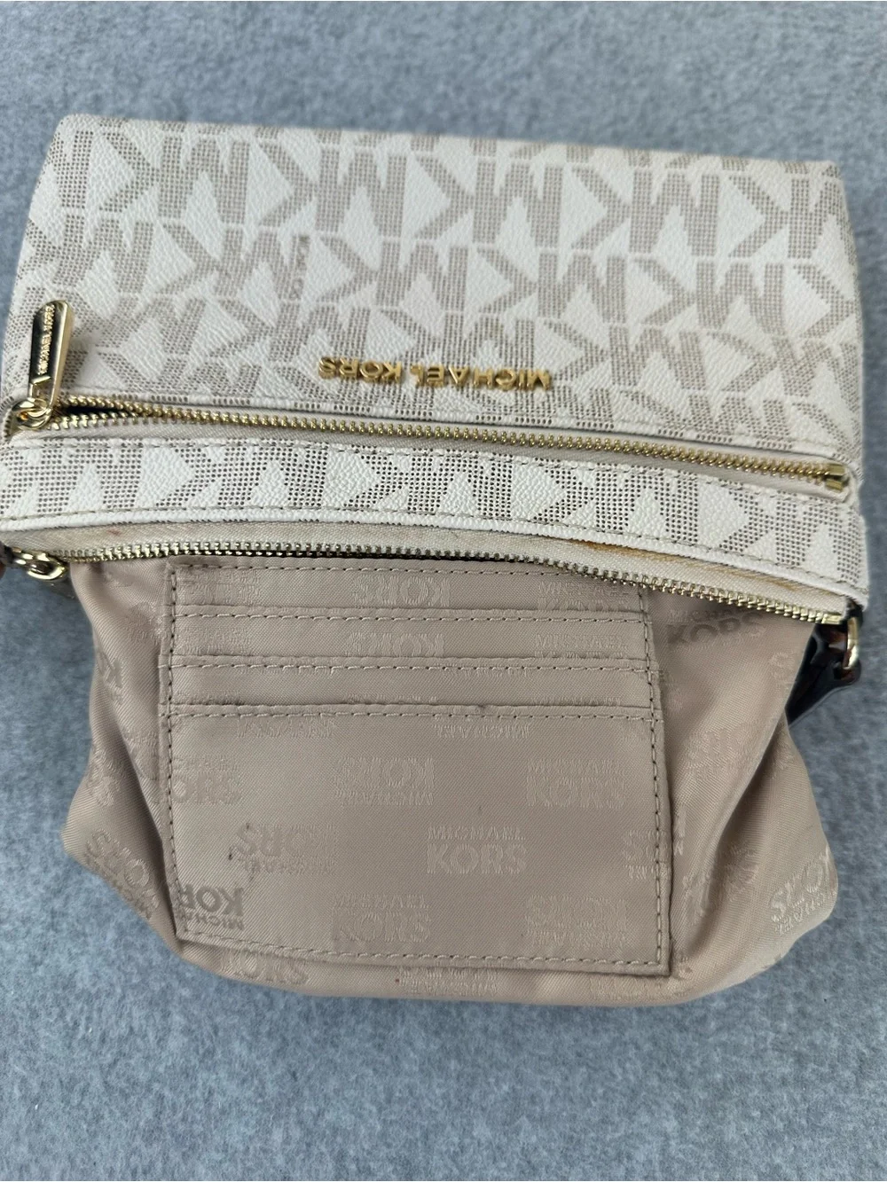 Michael Kors Jet Set Large Wristlet Clutch White Signature Monogram MK Mini Bag